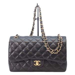 CHANEL A58600 Black Lambskin Gold Hardware Double Flap Large Matelassé 30 Sho...